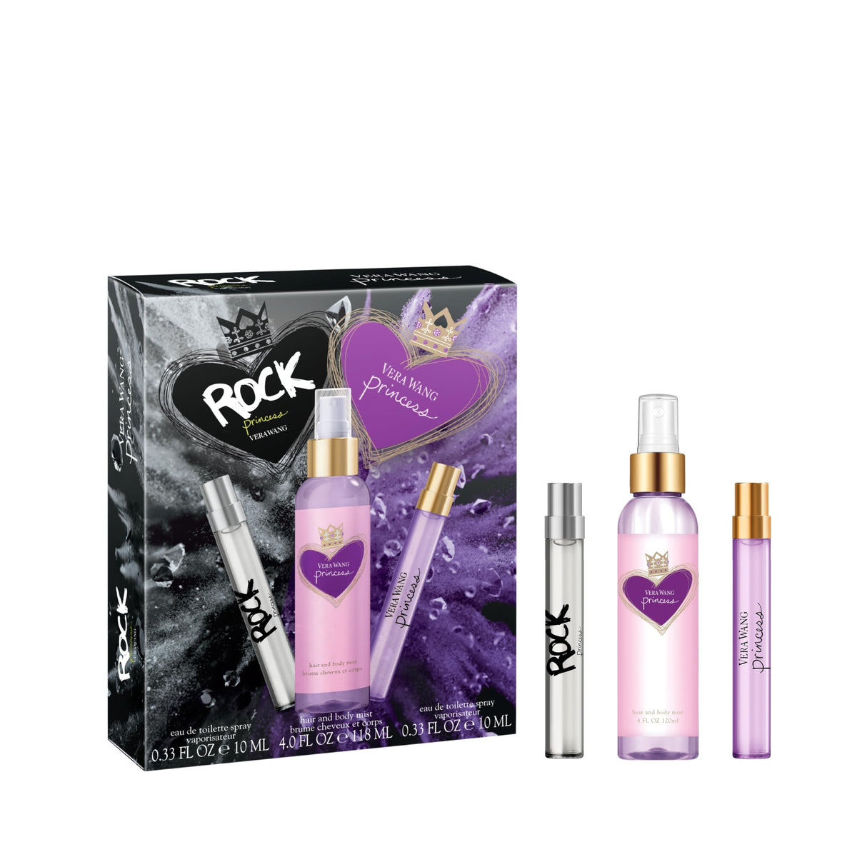Vera Wang Princess Rock Princess gift set bottles offering long-lasting floral-fruity scents for daily wear.