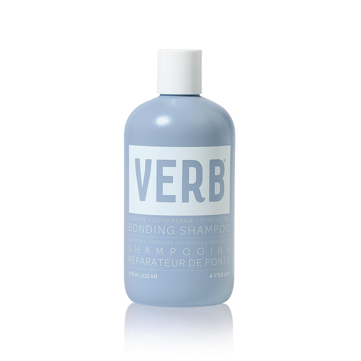 VERB Bonding Shampoo bottle close-up highlighting strengthening formula for healthier hair