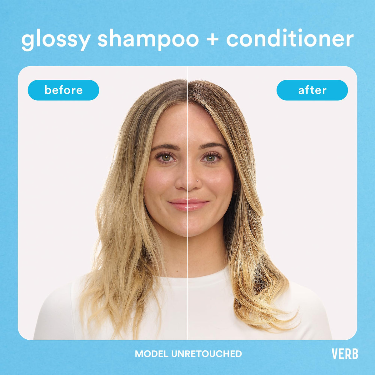 VERB Glossy Conditioner on wet hair demonstrates detangling
