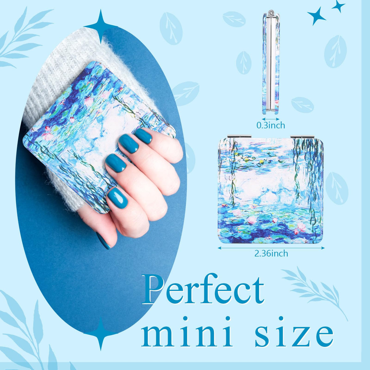 Vercraft iris flower pocket mirror provides compact daily use and clear reflections
