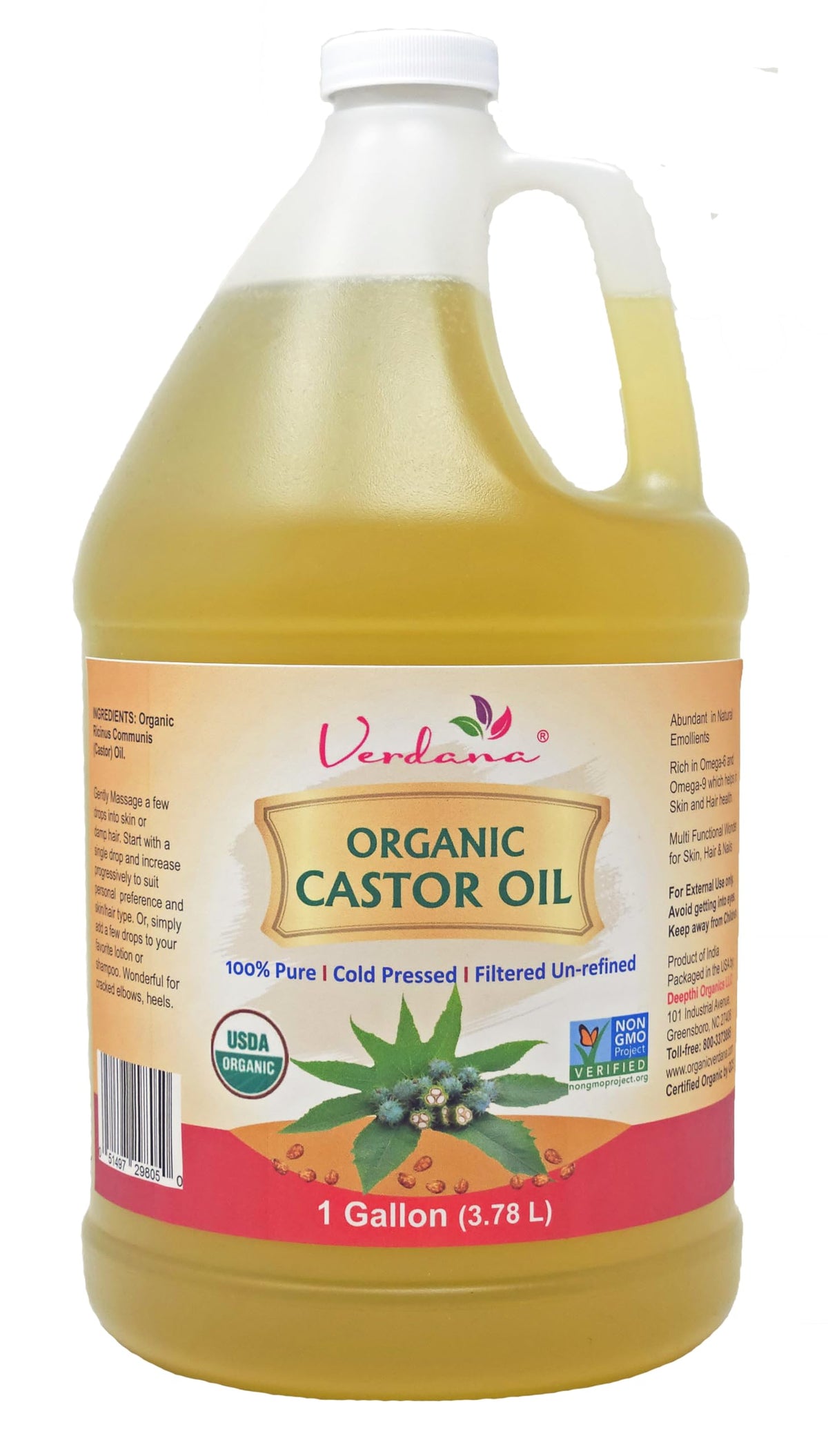 Verdana Organic Castor Oil bottle pour for easy hair care application.