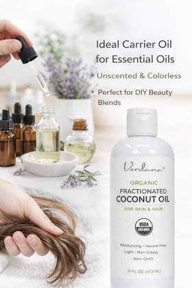 Ambience shot showing fragrance-free, clear oil ready for essential oils