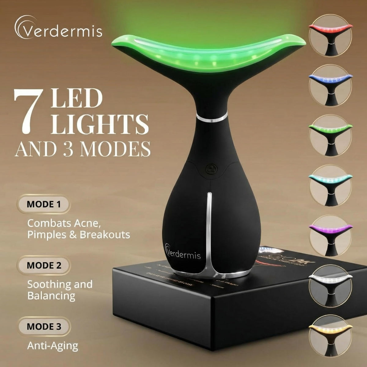 VERDERMIS ergonomic face massager handle enables comfortable, precise facial massage.