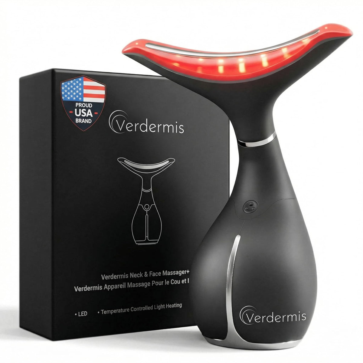 VERDERMIS red light face-neck closeup for daily beauty routine and skin rejuvenation.