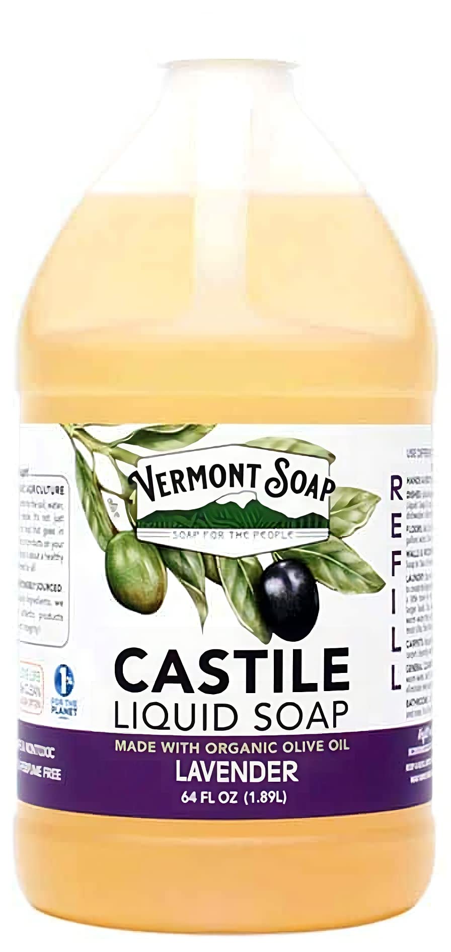 Vermont Soap Lavender Castile bottle pour demonstrates gentle skin wash and versatile cleaner.