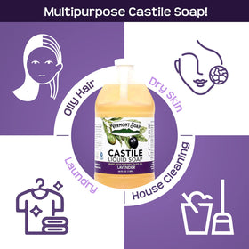 Vermont Soap Lavender Castile bottle with lavender liquid for everyday use.