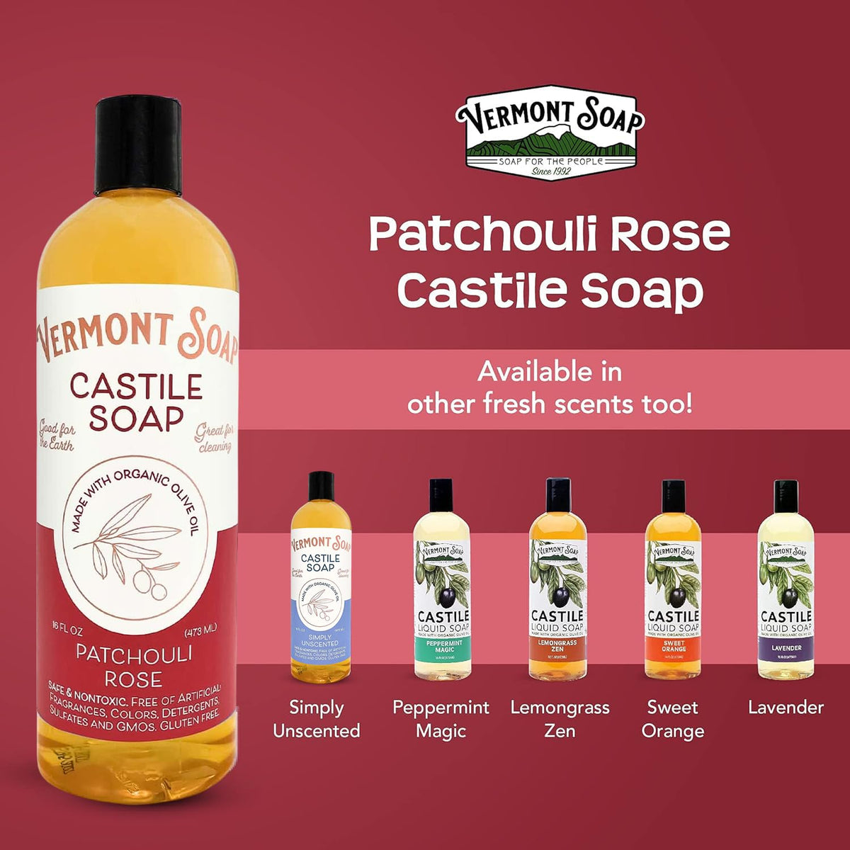 Vermont Soap Patchouli Rose package notes cruelty-free and gluten-free