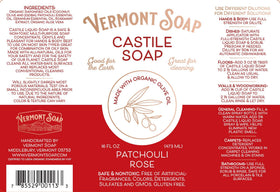 Vermont Soap Patchouli Rose bottle viewed in bathroom for everyday use