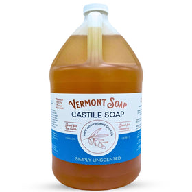 Vermont Castile Soap Unscented gallon bottle offering gentle cleansing for sensitive skin.