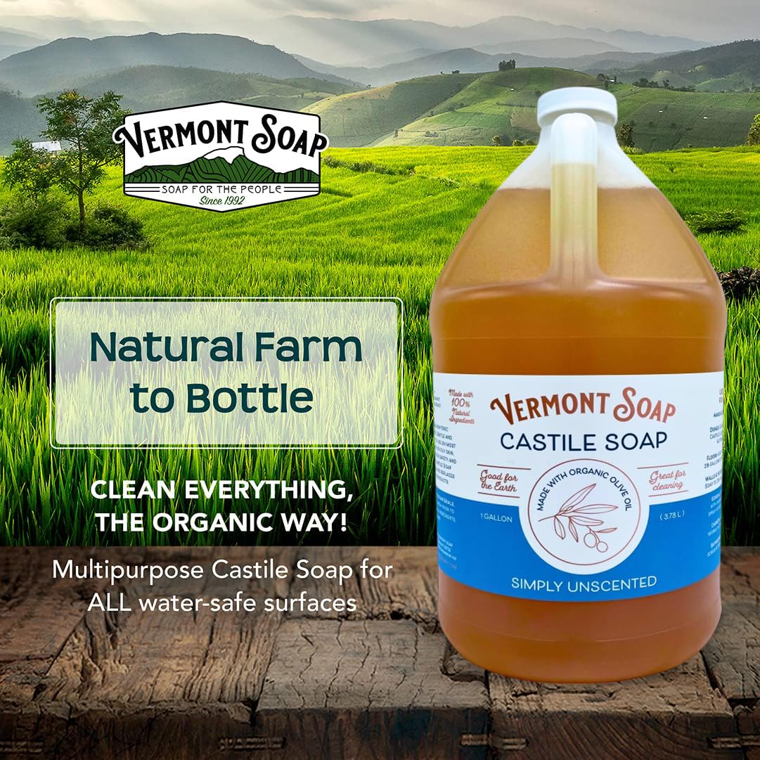 Vermont Castile Soap Unscented multi-use cleaner for dishes, surfaces, and more.