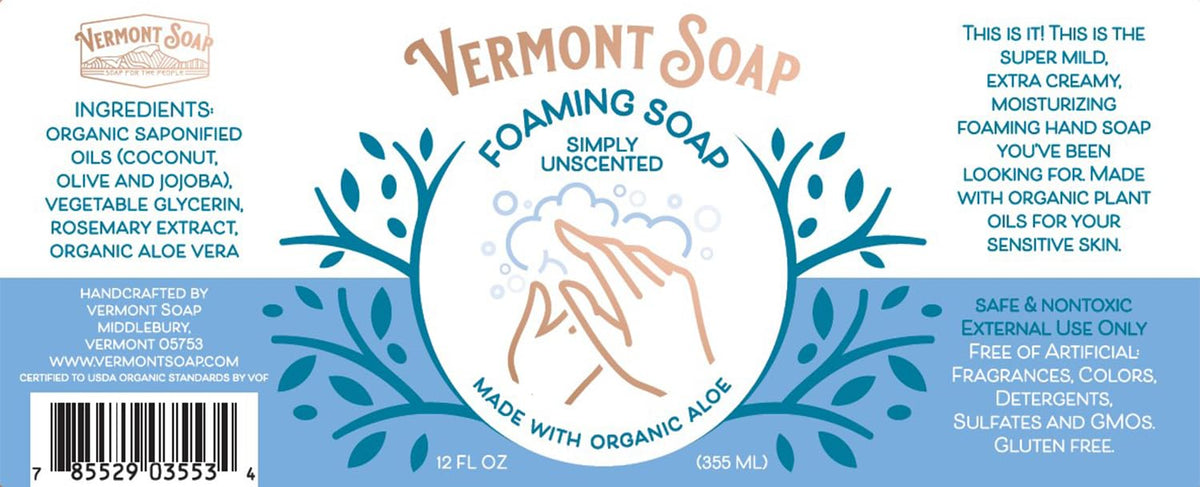 VERMONT SOAP 12oz bottle—compact packaging for home or shared spaces.