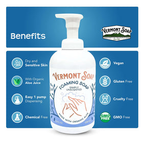 VERMONT SOAP Bathroom foam use—soothing foam for clean, moisturized hands.