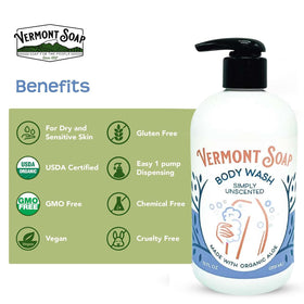VERMONT SOAP ingredients list featuring aloe and shea for moisture