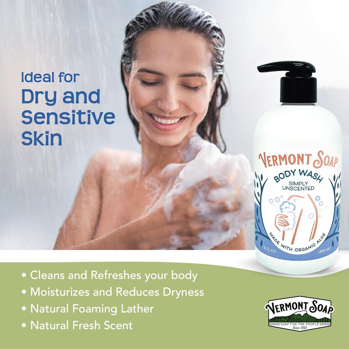 VERMONT SOAP label closeup highlighting organic certification and clean formula