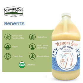 Shea butter and natural oils in VERmONT SOAP body wash nourish skin during showers.