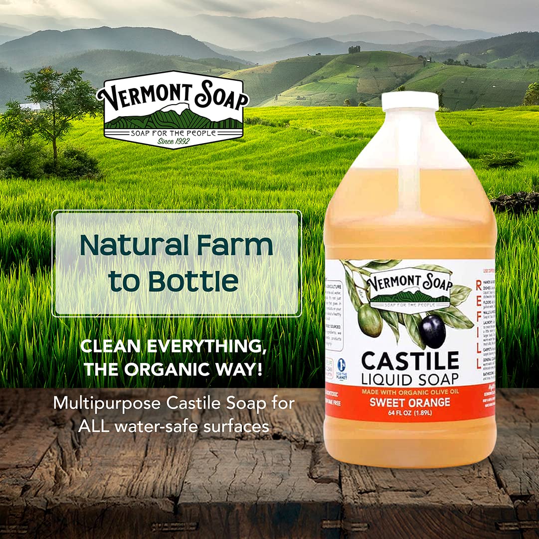 Vermont Soap castile label close-up highlighting organic, plant-based formula.