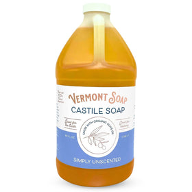 Vermont Soap Castile Unscented 64oz bottle for sensitive skin care.