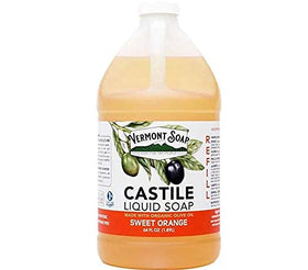Vermont Soap castile unscented 64oz bottle ready for versatile daily use.