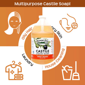 Vermont Soap unscented castile bottle being poured for gentle cleansing.
