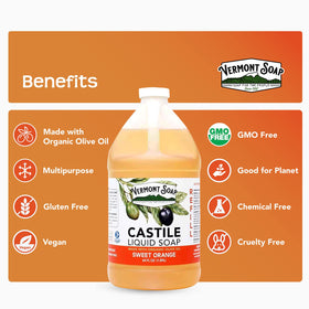 Vermont Soap multipurpose castile soap shown as dish and cleaner.