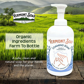 VERMONT SOAP Natural ingredients overview—aloe vera, coconut oil, and shea butter.