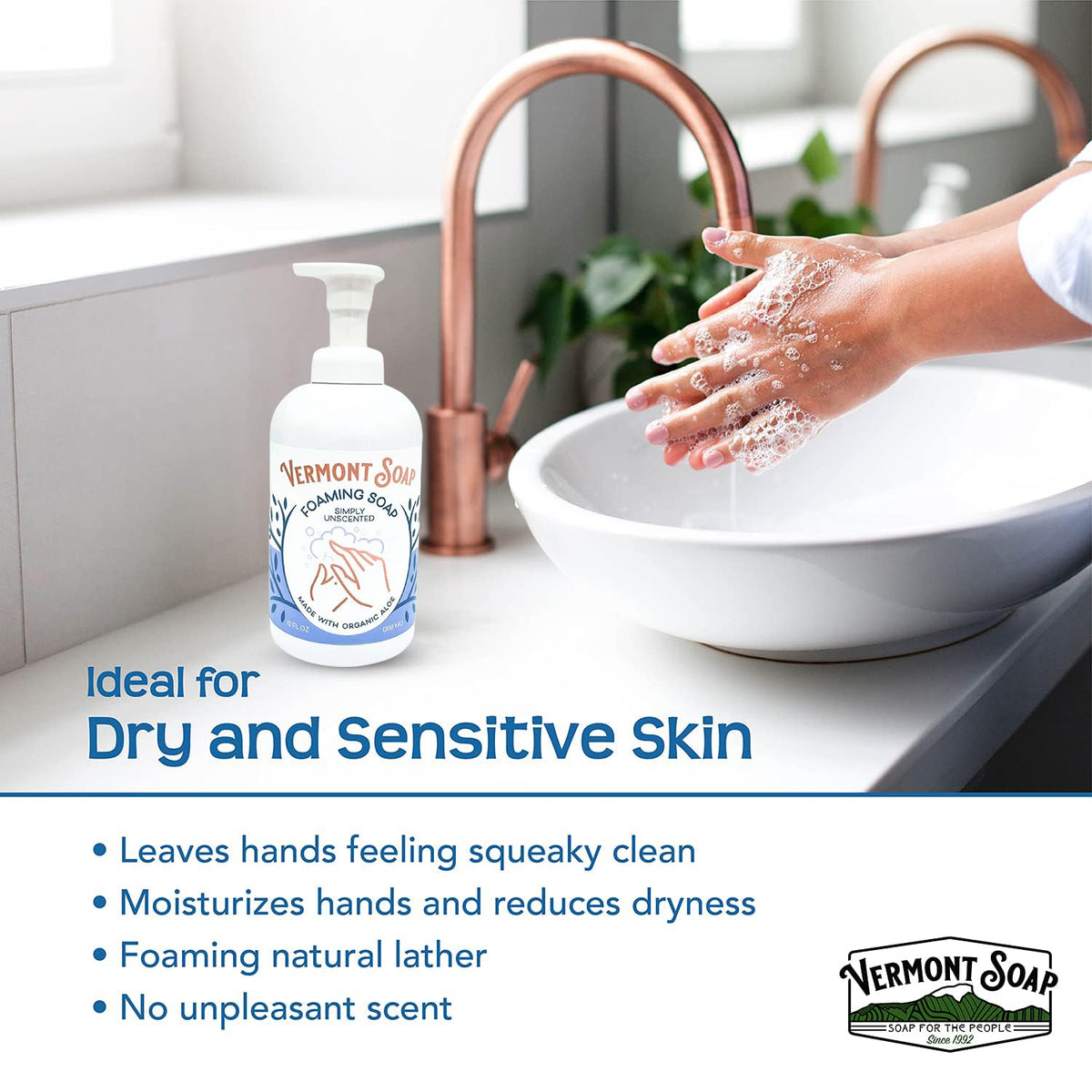 VERMONT SOAP Sensitive skin comfort—gentle cleansing without harsh residues.