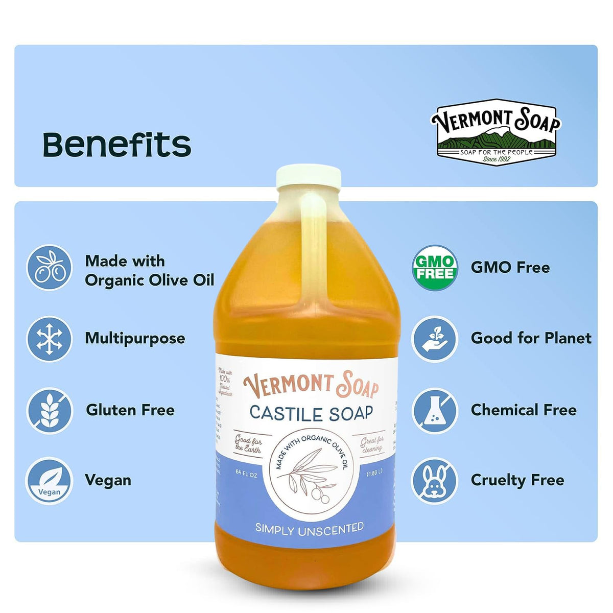 Vermont Soap USDA organic certification badge shown.
