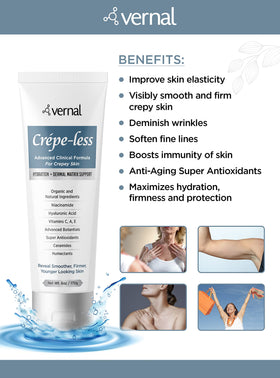 Vernal Crepe-less Skin Firming Cream arm application demonstrates smooth absorption.