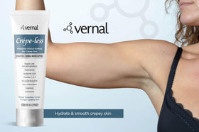 Vernal Crepe-less Skin Firming Cream 6 oz packaging features long-lasting use.