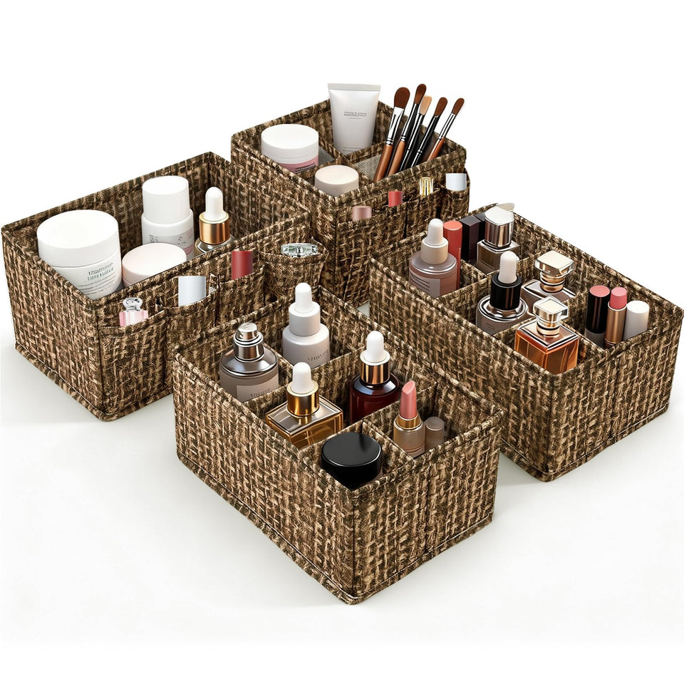 VERONLY rectangular cosmetic storage bins organize makeup with adjustable compartments for a tidy dresser