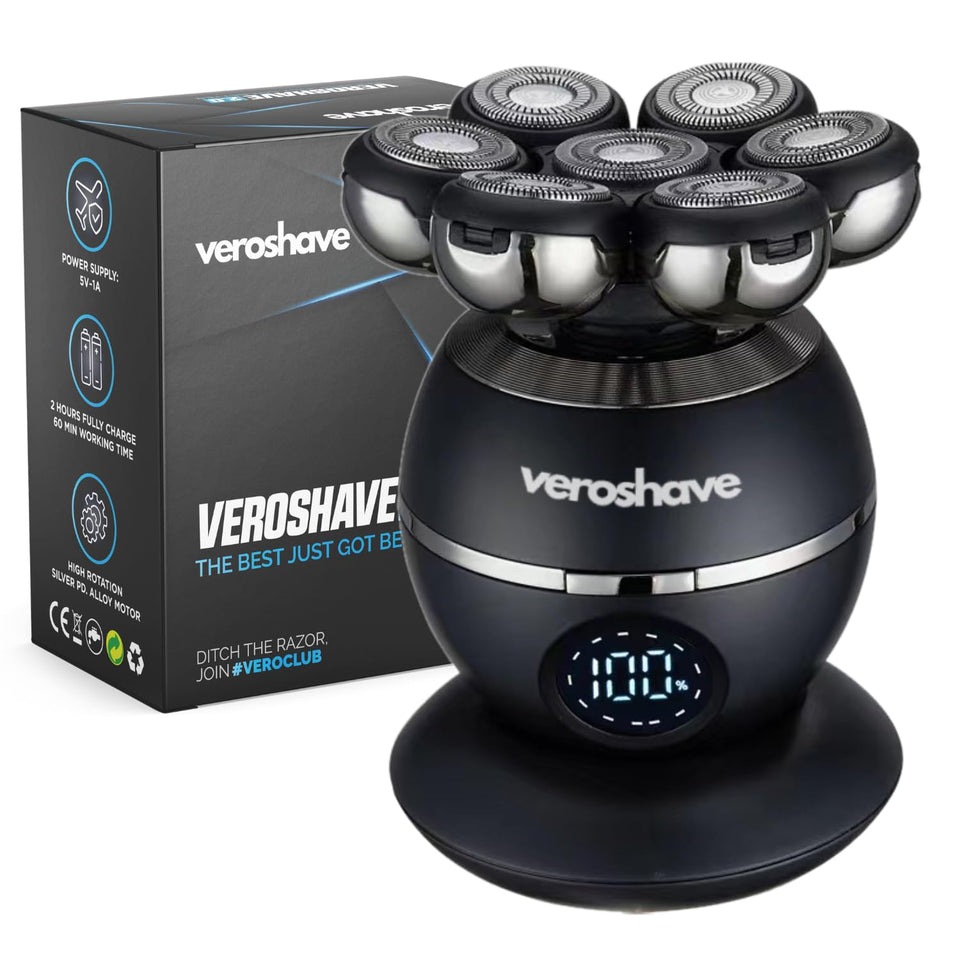 Veroshave head shaver with 7D floating head contours the scalp for a close, comfortable shave.