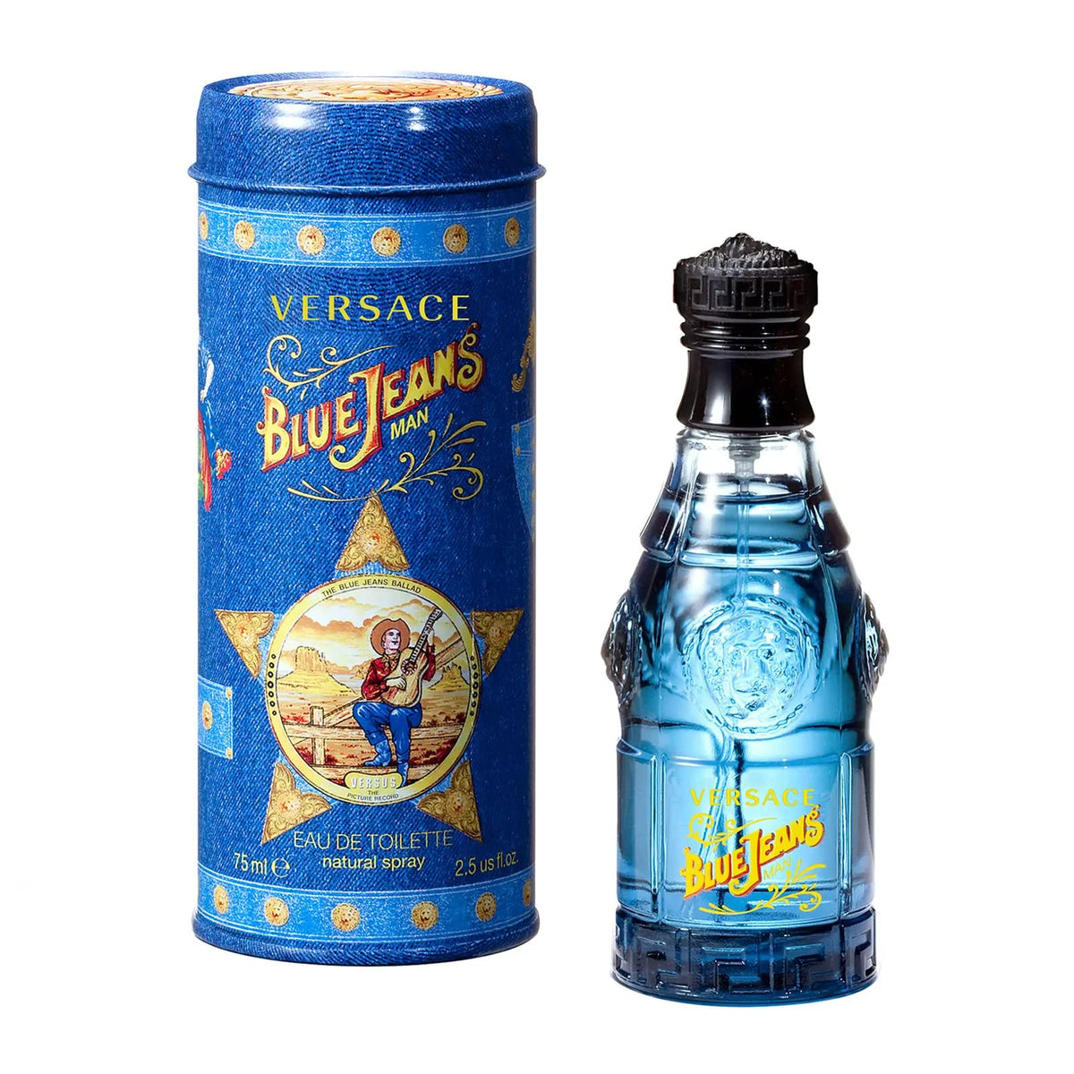 Versace Blue Jeans bottle side profile showing balanced silhouette for confident style
