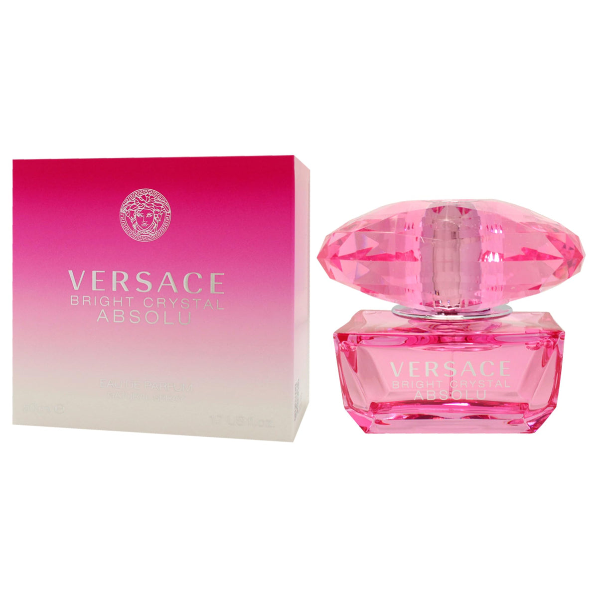 Versace Bright Crystal Absolu box closeup reveals vibrant design.