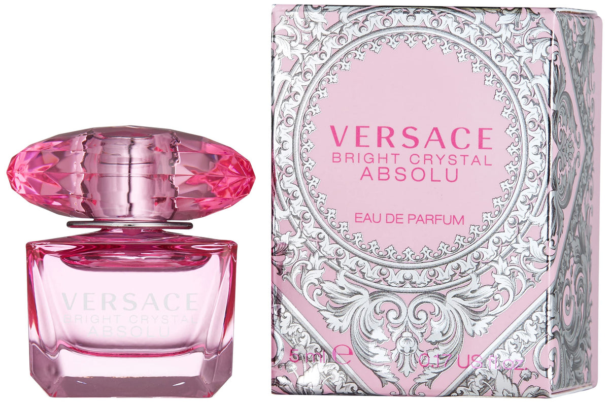Versace Bright Crystal Absolu mini bottle close-up for chic travel wear