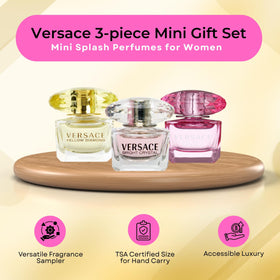 Versace Bright Crystal Absolu mini bottle close-up, showcasing bold floral essence.