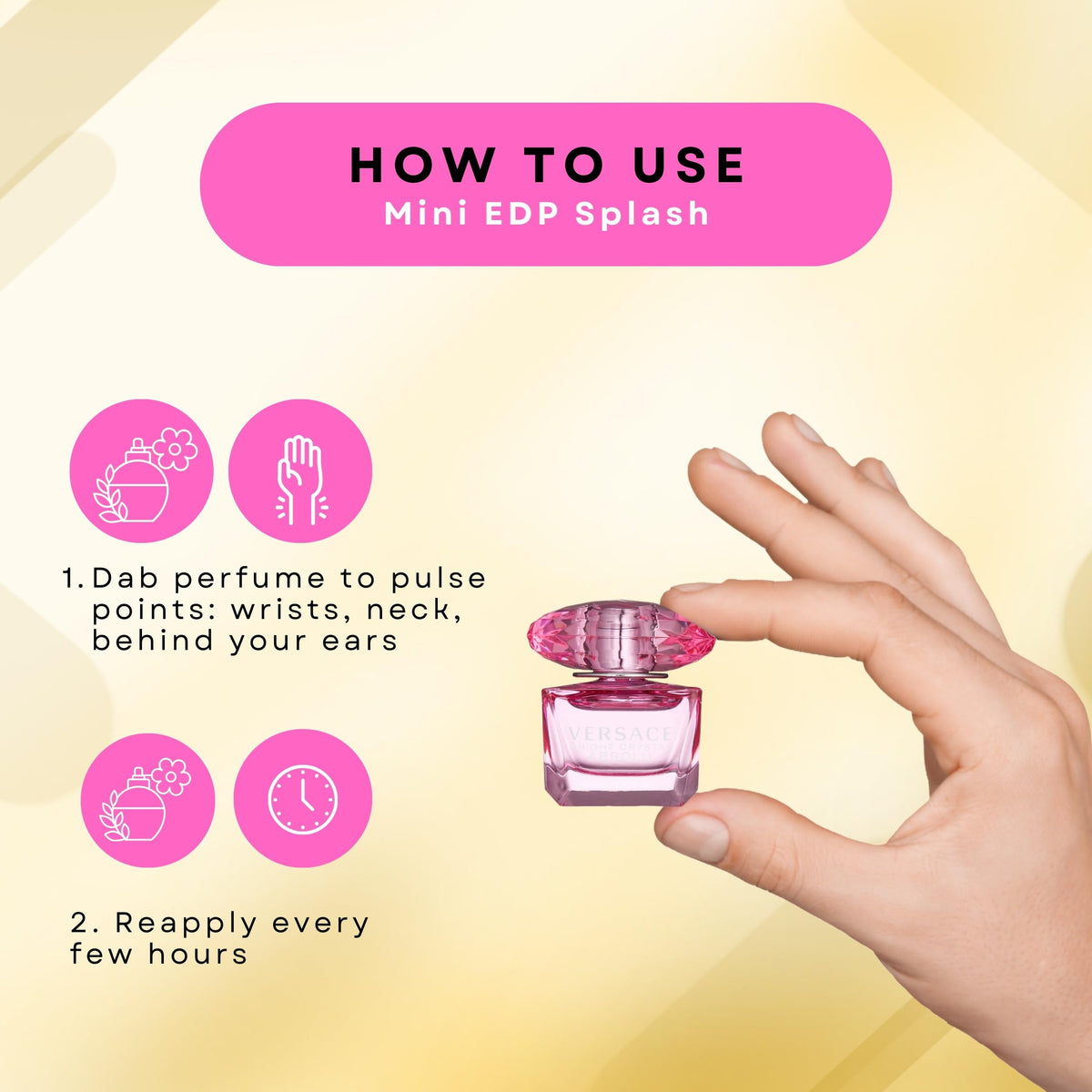 Versace Bright Crystal mini bottle close-up, fresh and vibrant appeal for everyday use.