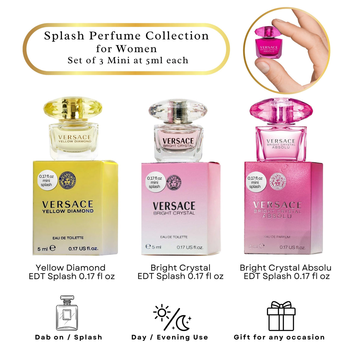 Versace Bright Crystal Mini EDT, compact daytime fragrance for daily wear.