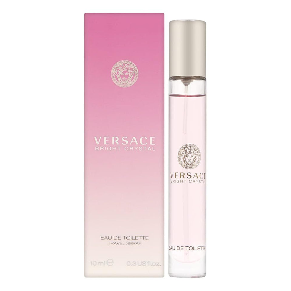 Versace Bright Crystal travel spray bottle for on-the-go freshness all day.