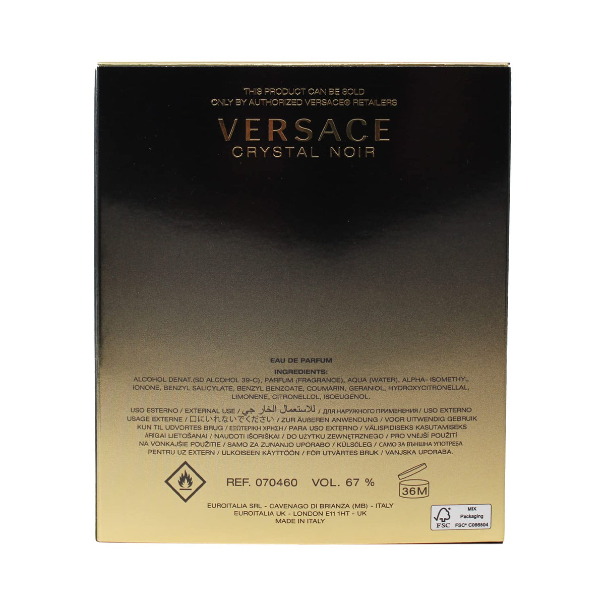 Versace Crystal Noir bottle angled highlighting sophisticated scent for special occasions