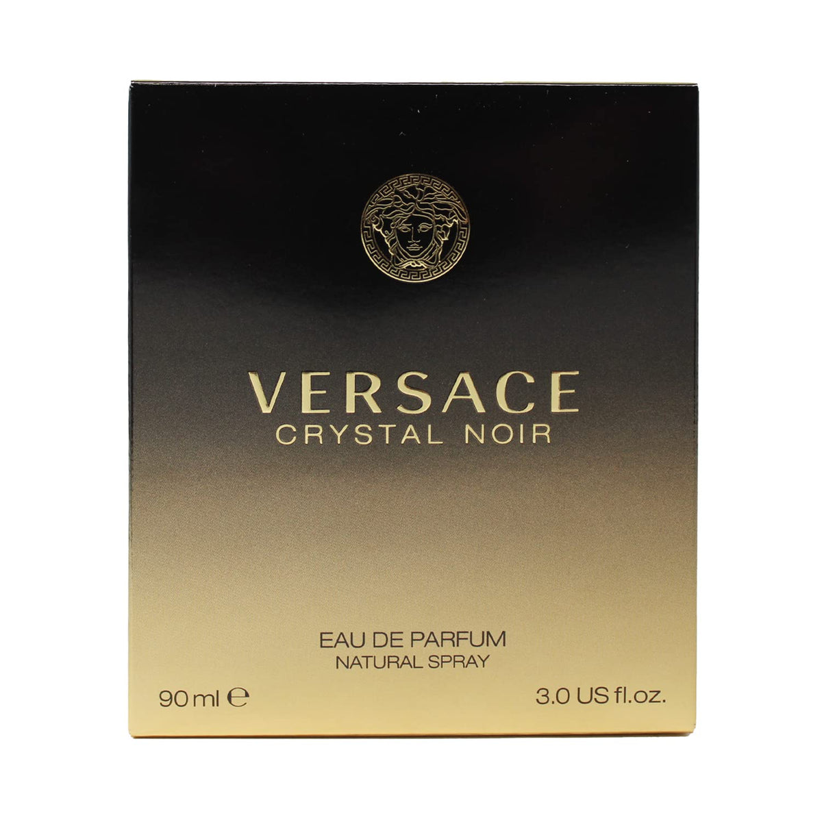 Versace Crystal Noir bottle front showing amber floral perfume for daily wear and evenings