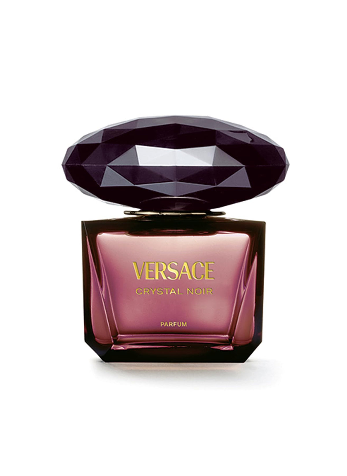 Versace Crystal Noir parfum bottle pour close-up, premium luxury scent for women.
