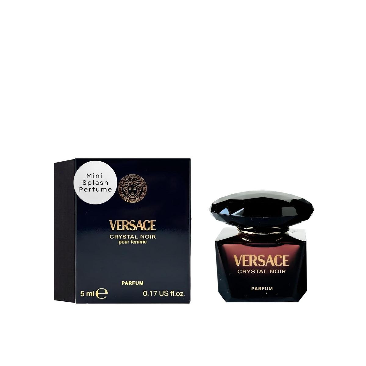 Versace Crystal Noir mini bottle front showing compact luxury for on-the-go elegance