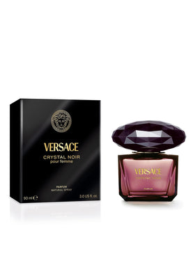 Versace Crystal Noir packaging close-up, ideal gift-ready presentation.