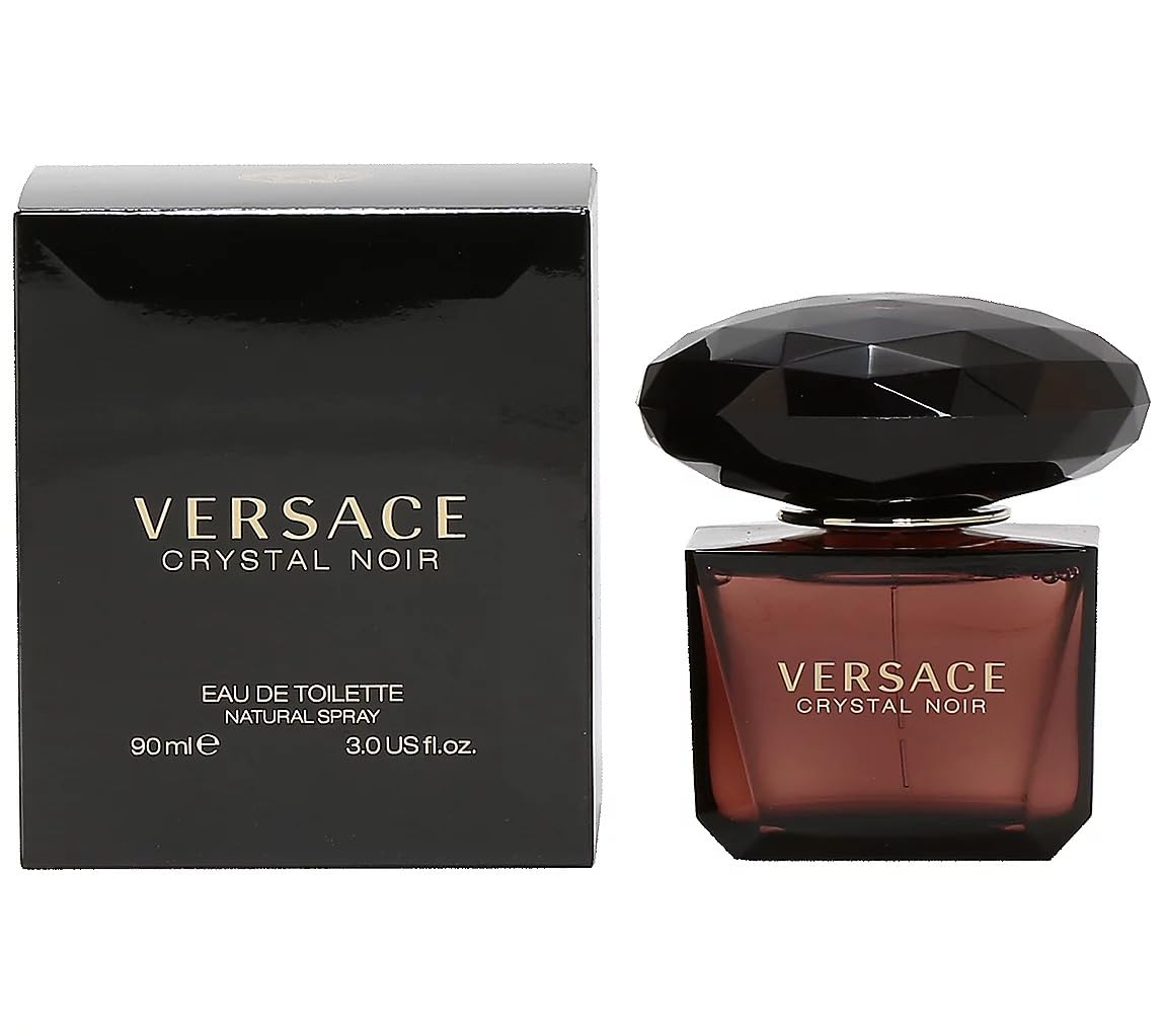 Versace Crystal Noir packaging on display highlights couture-inspired sophistication.
