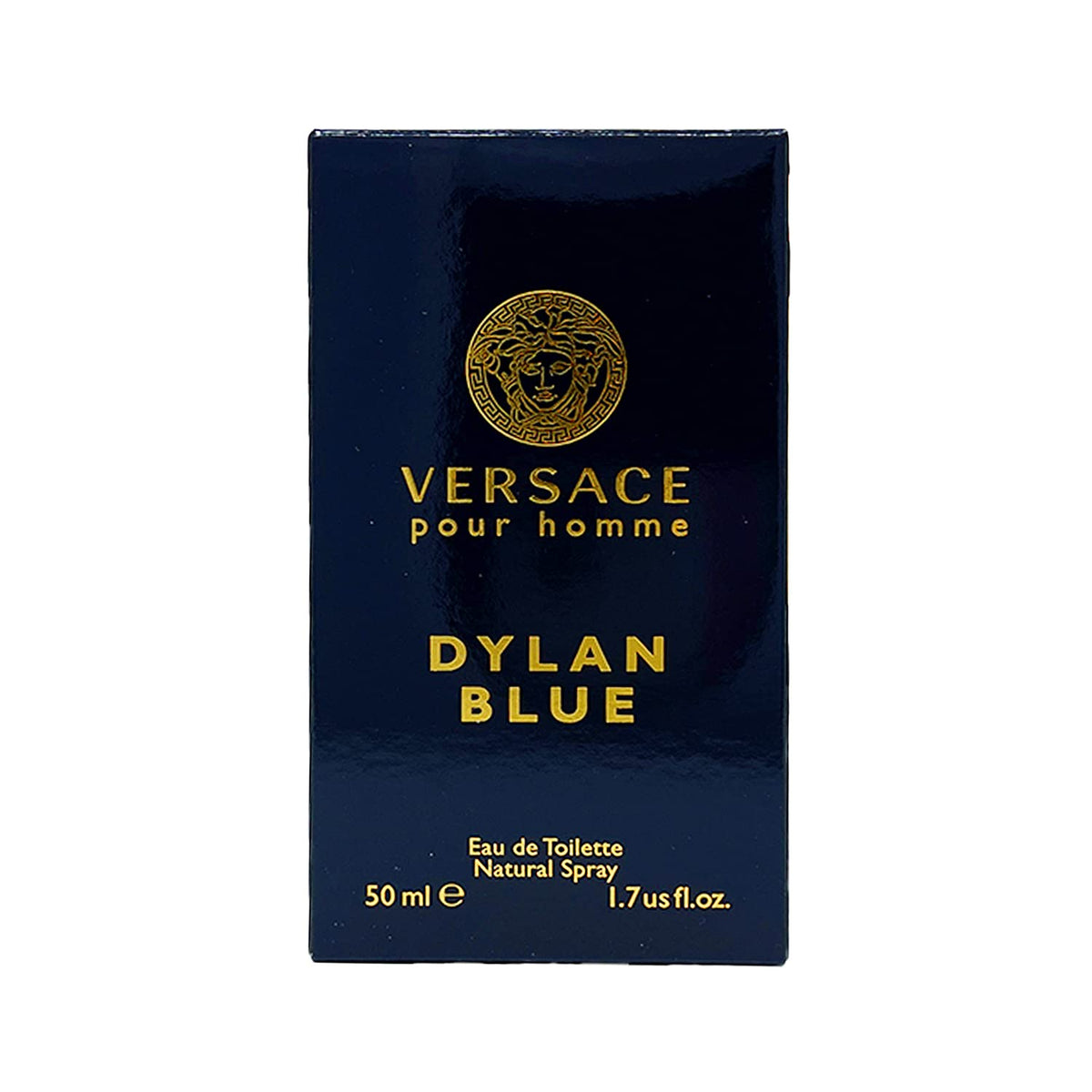 Versace Dylan Blue bottle front view, bold style for confident days.