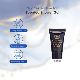 Versace Dylan Blue aftershave balm tube scene emphasizing skin hydration benefits.