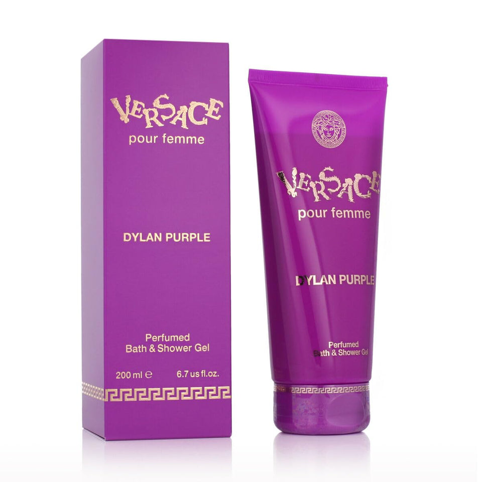 Versace Dylan Purple bottle front view, bright, elegant fragrance for daily showers.