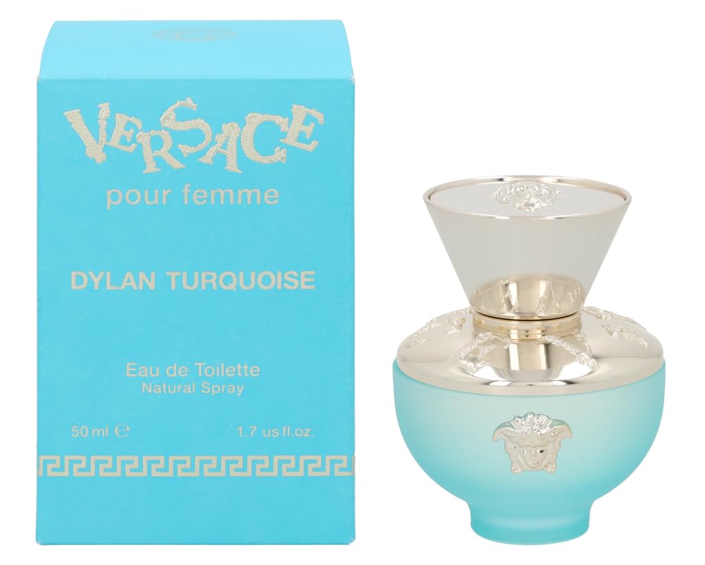 Versace Dylan Turquoise bottle close-up, a fresh daytime fragrance