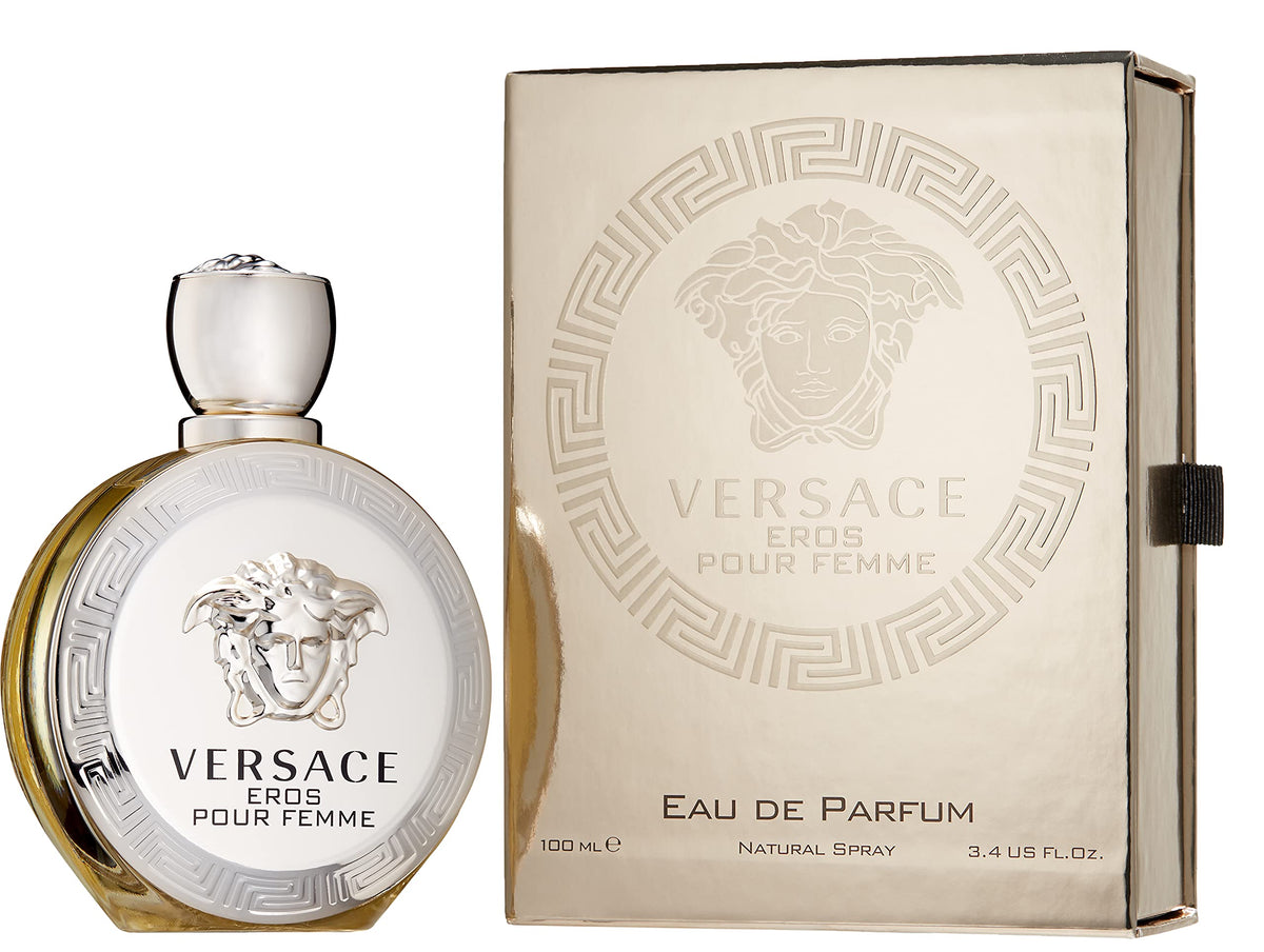 Versace Eros EDP for Women spray shows refined packaging and versatile fragrance.
