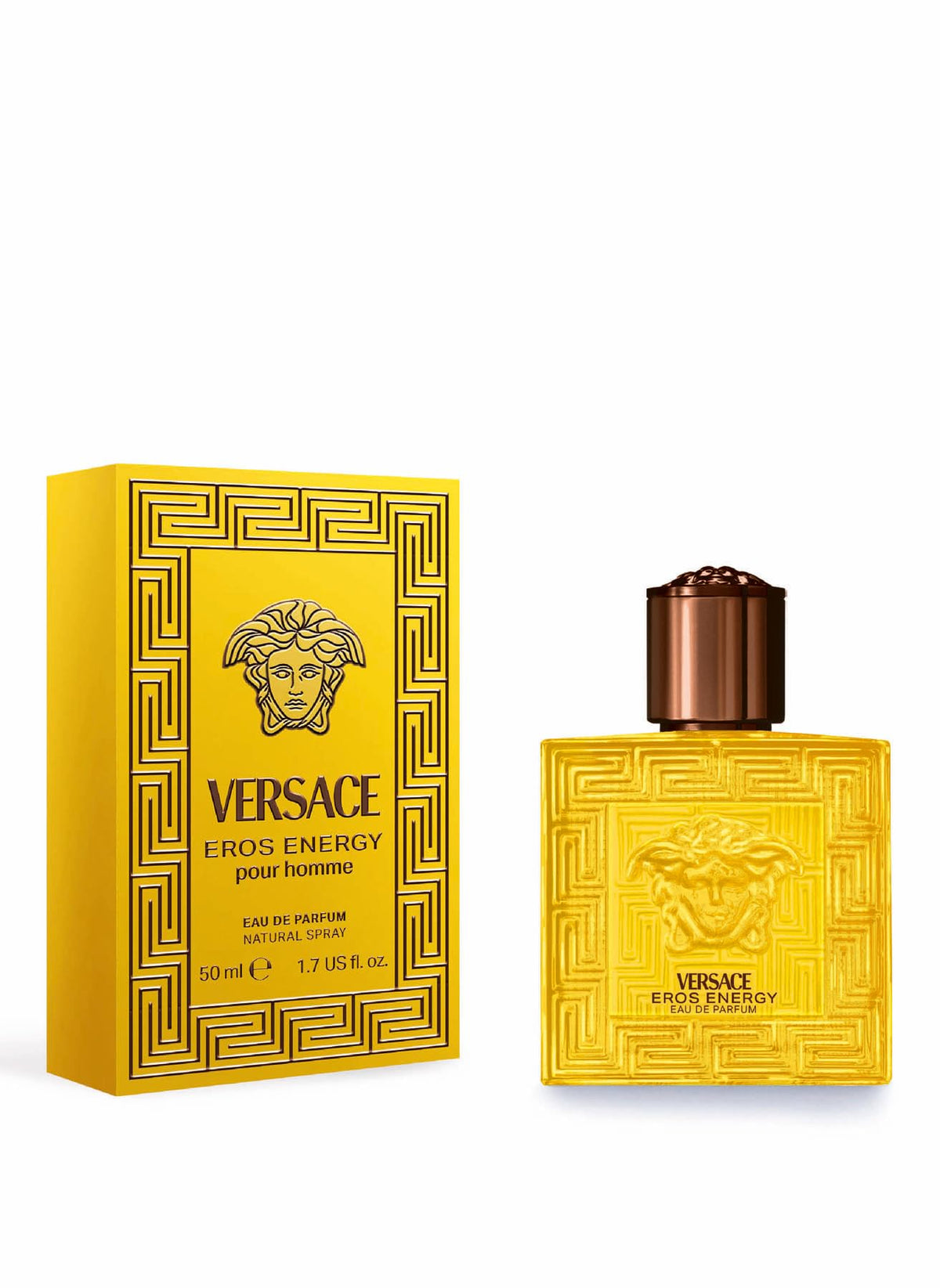 Versace Eros Energy for Men packaging front view highlighting premium design and lasting impression